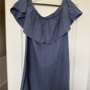 Blue Striped Off-Shoulder Dress